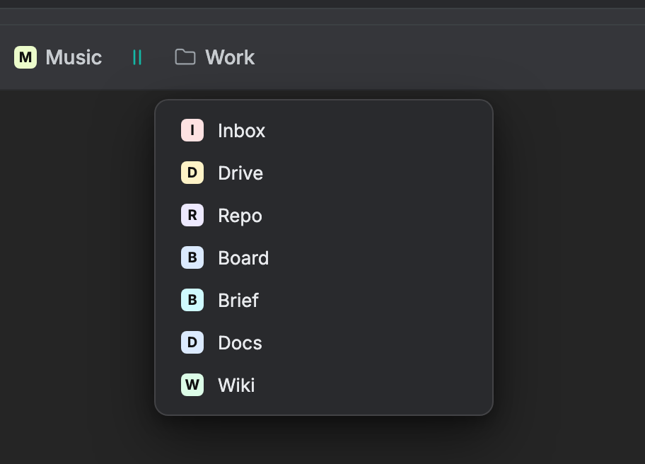 An open bookmark folder on the bar showing its links stacked in a vertical list
