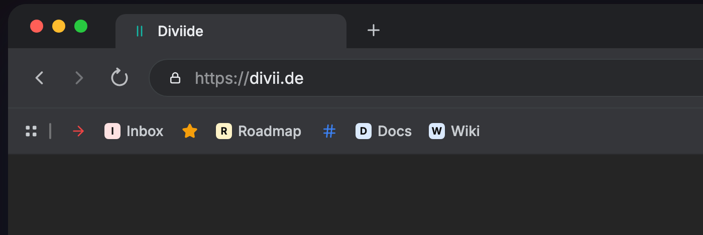 A bookmarks bar using a red arrow for start here, a yellow star for important, and a blue hash for reference links